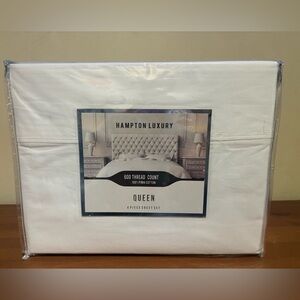 Hampton Luxury White Queen Sheet Set, 600 Thread Count. 100% Pima Cotton.